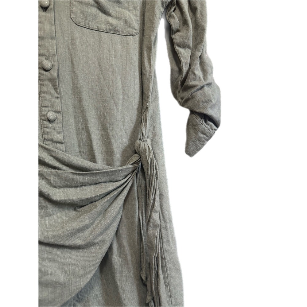 Lost in Lunar Shirt Dress Women S Sage Green Excellent Linen Blend Wrap Front - Picture 5 of 11